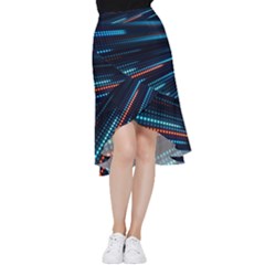 Orange Blue Dot Dots Lines Abstract Abstract Digital Art Frill Hi Low Chiffon Skirt by Jancukart