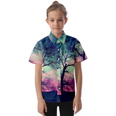 Tree Abstract Field Galaxy Night Nature Kids  Short Sleeve Shirt by Jancukart