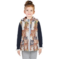 Cats Watercolor Pet Animal Mammal Kids  Hooded Puffer Vest by Jancukart