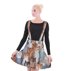 Cats Watercolor Pet Animal Mammal Suspender Skater Skirt by Jancukart