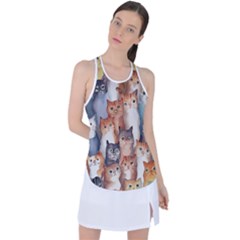 Cats Watercolor Pet Animal Mammal Racer Back Mesh Tank Top by Jancukart
