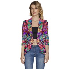 Flower Patterns Abstract Pattern Digital Art Women s 3/4 Sleeve Ruffle Edge Open Front Jacket by Semog4