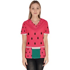 Watermelon Fruit Pattern Women s V-neck Scrub Top by Semog4