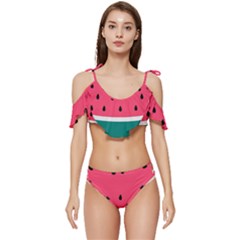Watermelon Fruit Pattern Ruffle Edge Tie Up Bikini Set	 by Semog4
