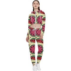 Watermelon Pattern Slices Fruit Cropped Zip Up Lounge Set by Semog4