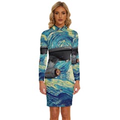 Star Trek Starship The Starry Night Van Gogh Long Sleeve Shirt Collar Bodycon Dress by Semog4