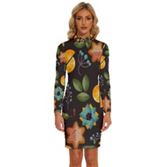 Christmas Seamless Pattern Long Sleeve Shirt Collar Bodycon Dress by Semog4