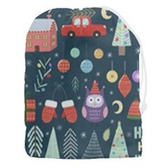 Vector Set Cute Christmas Elements Santa Penguin Deer Bear Fox Owl Trees Snowman Bird Angel More Drawstring Pouch (3xl) by Semog4