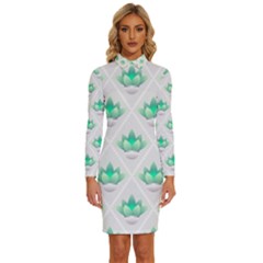 Plant Pattern Green Leaf Flora Long Sleeve Shirt Collar Bodycon Dress by Semog4