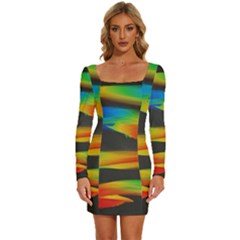 Colorful Background Long Sleeve Square Neck Bodycon Velvet Dress by Semog4