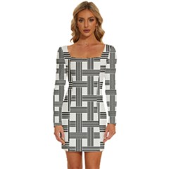Seamless-stripe-pattern-lines Long Sleeve Square Neck Bodycon Velvet Dress by Semog4