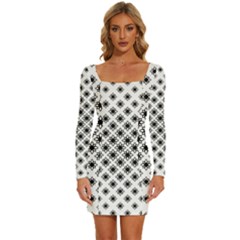Stylized-flower-floral-pattern Long Sleeve Square Neck Bodycon Velvet Dress by Semog4