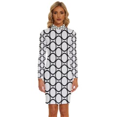 Black-pattern-halftone-wallpaper Long Sleeve Shirt Collar Bodycon Dress by Semog4