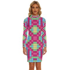 Checkerboard-squares-abstract---- Long Sleeve Shirt Collar Bodycon Dress by Semog4