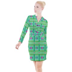 Checkerboard-squares-abstract-- Button Long Sleeve Dress by Semog4