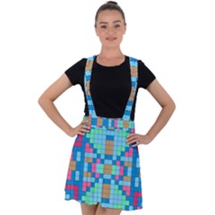 Checkerboard-squares-abstract Velvet Suspender Skater Skirt by Semog4