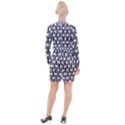 Geometric-floral-curved-shape-motif Button Long Sleeve Dress View2