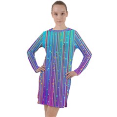 Blue Magenta Speckles Line Long Sleeve Hoodie Dress by Semog4