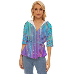 Blue Magenta Speckles Line Lightweight Drawstring Hooded Top by Semog4