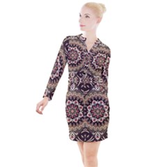 Seamless Pattern Floral Flower Button Long Sleeve Dress by Semog4