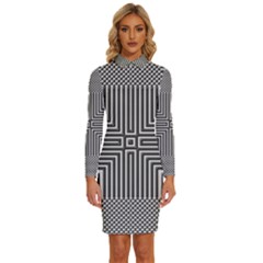 Construction Background Geometric Long Sleeve Shirt Collar Bodycon Dress by Semog4