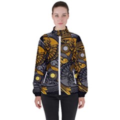 Yin Yang Owl Doodle Ornament Illustration Women s High Neck Windbreaker by Semog4