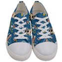 Seamless Pattern Funny Astronaut Outer Space Transportation Women s Low Top Canvas Sneakers View1