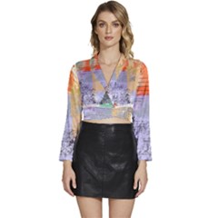 Scrapbook Paris Vintage France Long Sleeve Tie Back Satin Wrap Top by Salman4z