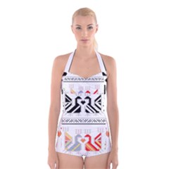 Bulgarian Folk Art Folk Art Boyleg Halter Swimsuit  by Salman4z