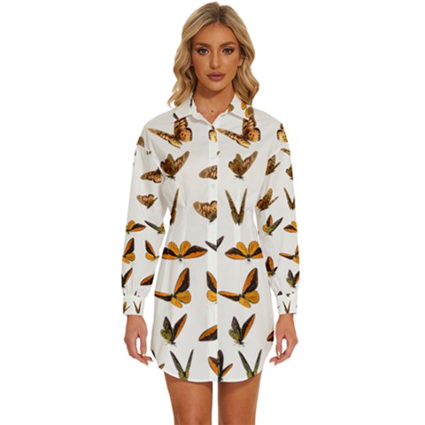 Butterfly Butterflies Insect Swarm Womens Long Sleeve Shirt Dress by Salman4z