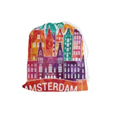 Vector Graphics Amsterdam Silhouette Drawstring Pouch (large) by Salman4z