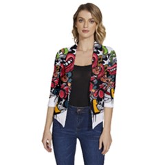 Mural Graffiti Paint Women s Draped Front 3/4 Sleeve Shawl Collar Jacket by Salman4z