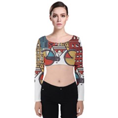 Amsterdam Graphic Design Poster Illustration Velvet Long Sleeve Crop Top by Salman4z