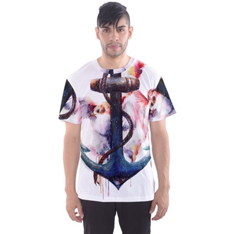 Anchor Watercolor Painting Tattoo Art Anchors And Birds Men s Sport Mesh Tee by Salman4z