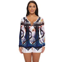 Anchor Watercolor Painting Tattoo Art Anchors And Birds Long Sleeve Boyleg Swimsuit by Salman4z