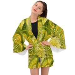 Doodles Patterns Ornament Vector Flowers Green Long Sleeve Kimono by Salman4z