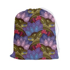 Purple Red And Green Flowers Digital Wallpaper Patterns Ornament Drawstring Pouch (2xl) by Salman4z