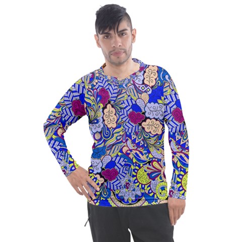 Blue Yellow Background Pattern Vector Texture Paisley Men s Pique Long Sleeve Tee by Salman4z