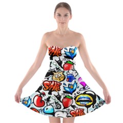 Graffiti Art Cartoon Comic Strapless Bra Top Dress by Salman4z