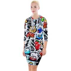 Graffiti Art Cartoon Comic Quarter Sleeve Hood Bodycon Dress by Salman4z