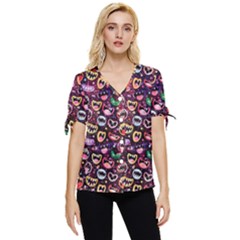 Funny Monster Mouths Bow Sleeve Button Up Top by Salman4z
