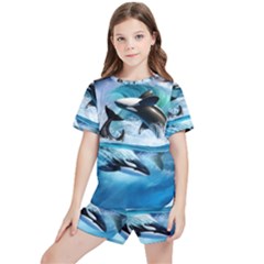 Orca Wave Water Underwater Kids  Tee And Sports Shorts Set by Salman4z
