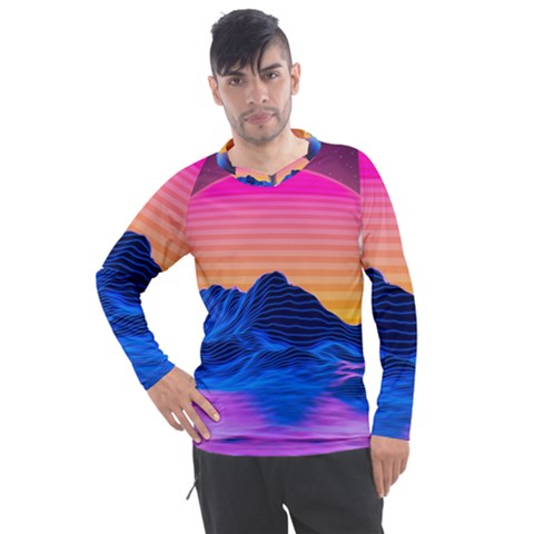Sun Ultra Artistic 3d Illustration Sunset Men s Pique Long Sleeve Tee by Salman4z