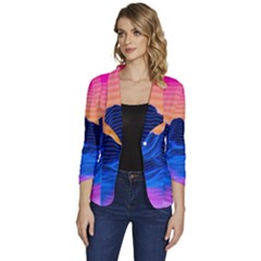 Sun Ultra Artistic 3d Illustration Sunset Women s One-button 3/4 Sleeve Short Jacket by Salman4z