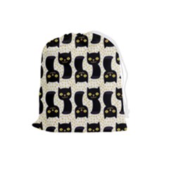 Black Cats And Dots Koteto Cat Pattern Kitty Drawstring Pouch (large) by Salman4z