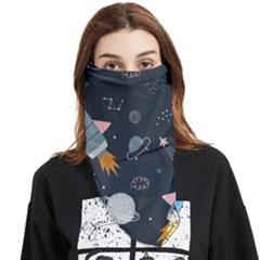 Space Background Illustration With Stars And Rocket Seamless Vector Pattern Face Covering Bandana (triangle) by Salman4z