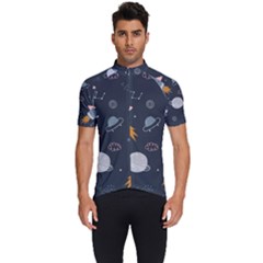 Space Background Illustration With Stars And Rocket Seamless Vector Pattern Men s Short Sleeve Cycling Jersey by Salman4z