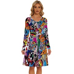 Cartoon Explosion Cartoon Characters Funny Long Sleeve Dress With Pocket by Salman4z