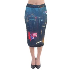 Cityscape Digital Art Velvet Midi Pencil Skirt by Salman4z