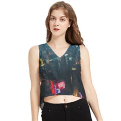 Cityscape Digital Art V-neck Cropped Tank Top by Salman4z